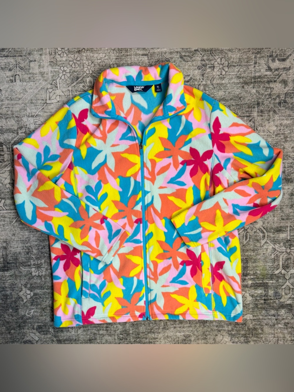 Lands' End Women’s Bright Floral Zip Fleece Jacket XL